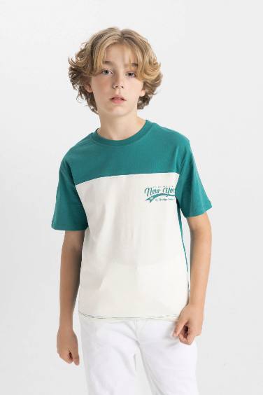 Boy Crew Neck Color Blocked Short Sleeve T-Shirt