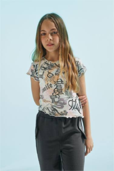Girl Crop Short Sleeve Printed T-Shirt