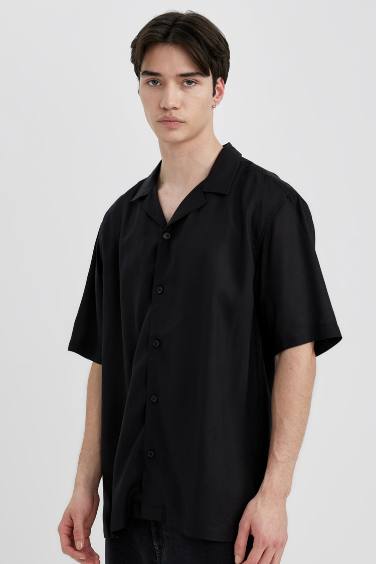 Regular Fit Apache Neck Viscose Short Sleeve Shirt