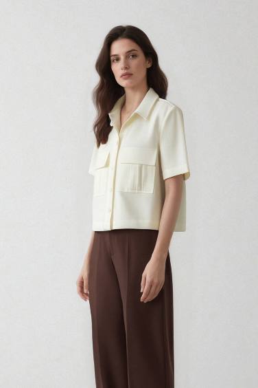 قميص كروب نص كم قماش ايوسل بجيب