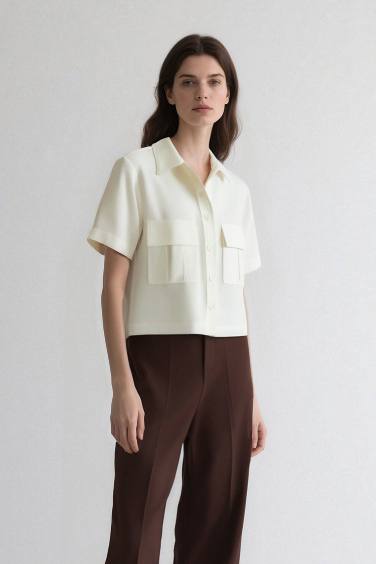 قميص كروب نص كم قماش ايوسل بجيب