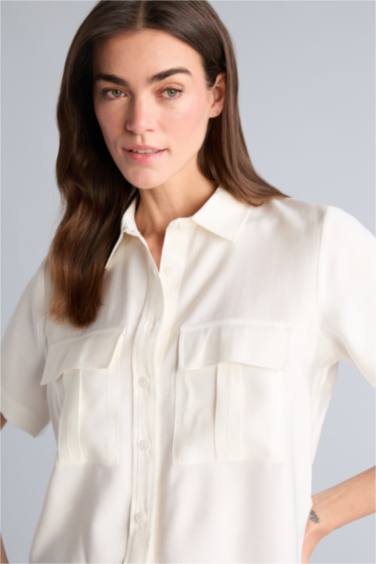 Cropped Fıt Tencel Kısa Kollu Gömlek - Görsel 3