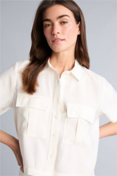 Cropped Fıt Tencel Kısa Kollu Gömlek - Görsel 4