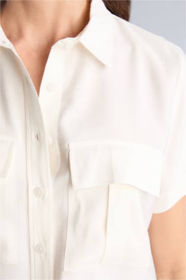 Cropped Fıt Tencel Kısa Kollu Gömlek - Görsel 5