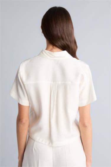 Cropped Fıt Tencel Kısa Kollu Gömlek - Görsel 6