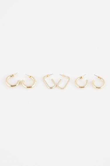 Woman 3 Piece Gold Hoop Earrings