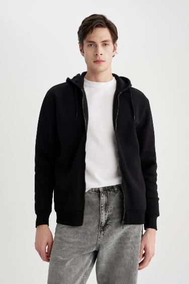 New Regular Fit Hooded Basic Sweatshirt