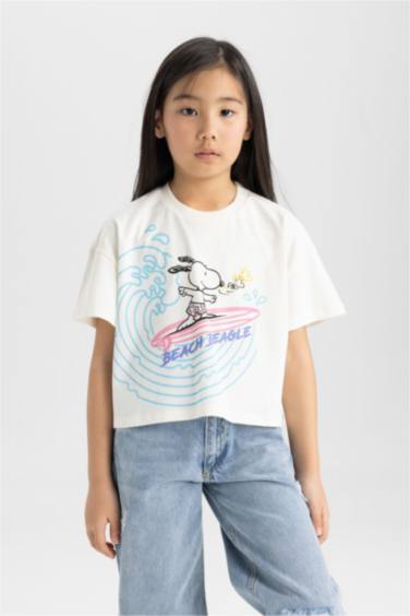 Girl Snoopy Crew Neck Short Sleeve T-Shirt