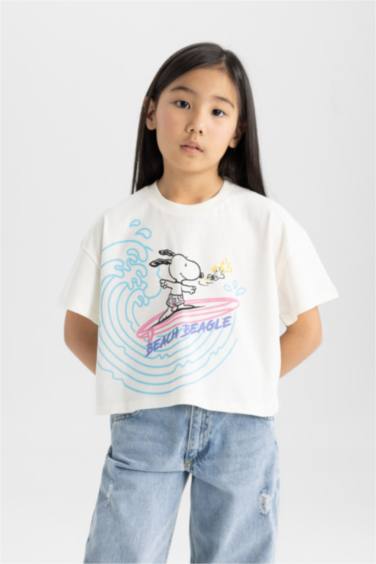 Girl Snoopy Crew Neck Short Sleeve T-Shirt