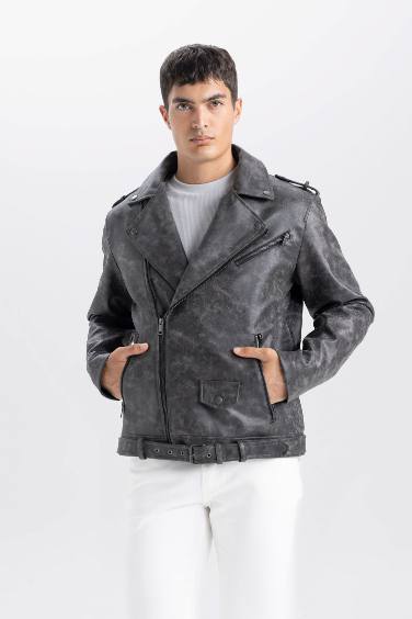 Waterproof Zippered Faux Leather Jacket