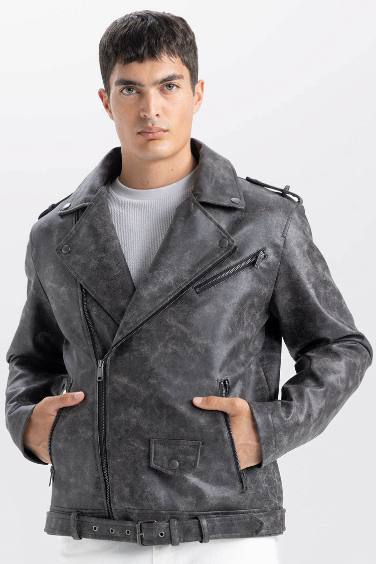 Waterproof Zippered Faux Leather Jacket