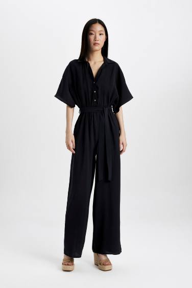 Shirt Collar Short Sleeve Jumpsuit