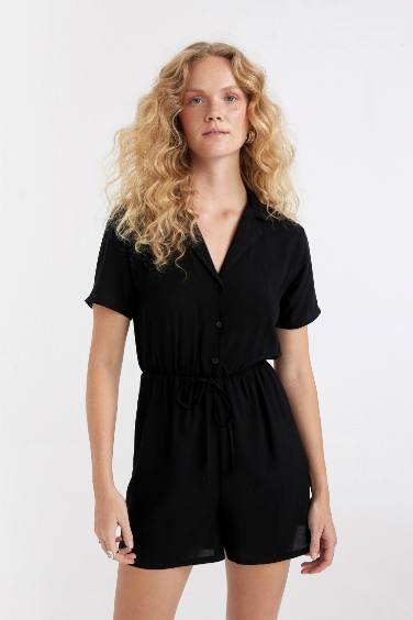 Shirt Collar Short Sleeve Jumpsuit