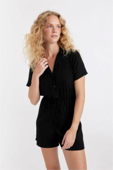 Shirt Collar Short Sleeve Jumpsuit