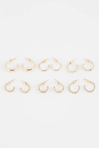 Woman 6 Piece Gold Hoop Earrings