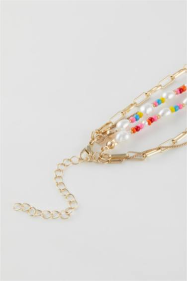 سلسله حريمي ذهبي بحجر ملون - 3 قطع