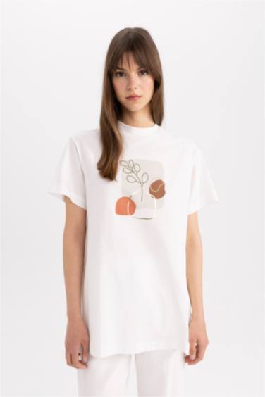 تونيك نص كم قصة عادية برقبة مستديرة