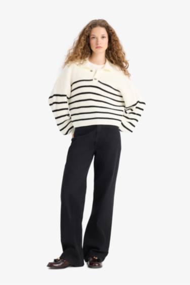 بلوفر قصة مريحة بياقة بولو