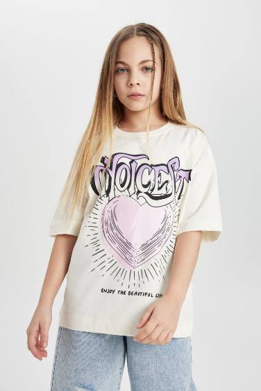 Girl Oversize Fit Printed Short Sleeve T-Shirt