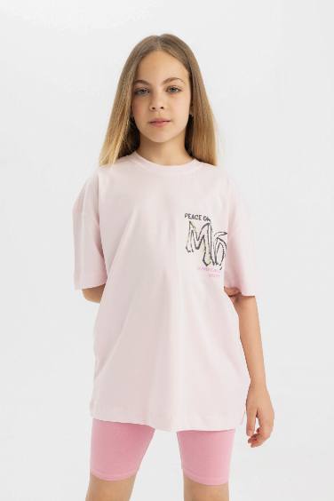 Girl Oversize Fit Printed Short Sleeve T-Shirt