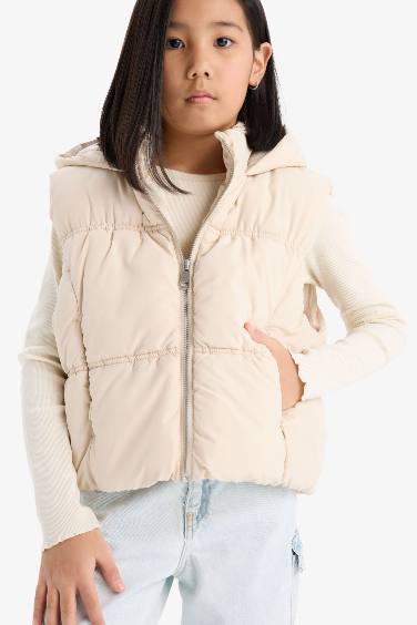 Водоотталкивающий стеганый жилет с капюшоном для девочек