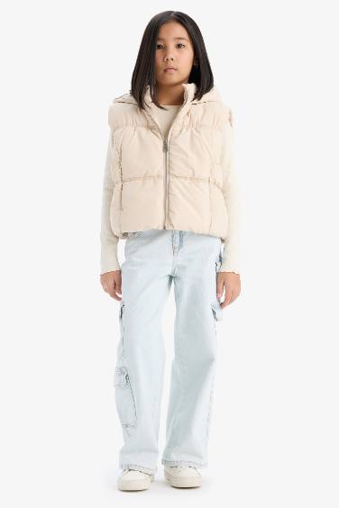 Водоотталкивающий стеганый жилет с капюшоном для девочек