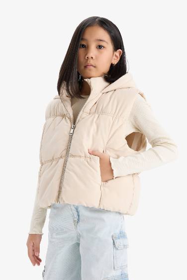 Водоотталкивающий стеганый жилет с капюшоном для девочек