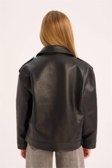 جاكيت بناتي جلد صناعي وتر بروف بياقة بليزر