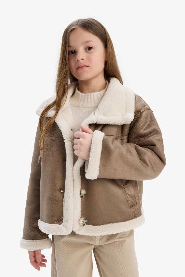 Kız Çocuk Su Geçirmez Büyük Yaka Pelüş Astar Mont