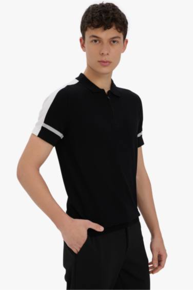 Slim Fit Dar Kesim Polo Yaka Fermuarlı Kısa Kollu Triko Tişört