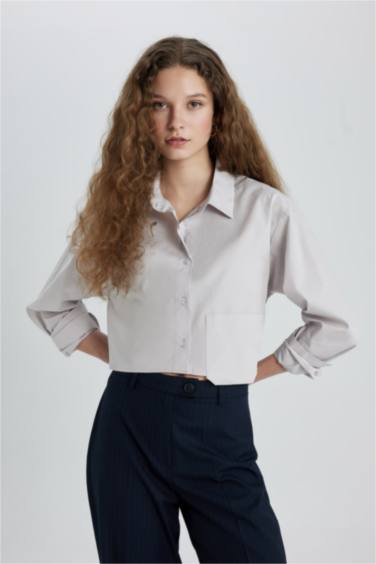 Chemise Oversize en Popeline à Manches Longues