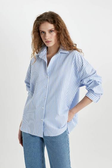 Oversize Fit Shirt Collar Oxford Long Sleeve Shirt