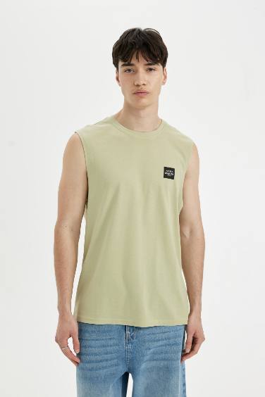 Regular Fit Printed Crew Neck Sleeveless T-Shirt