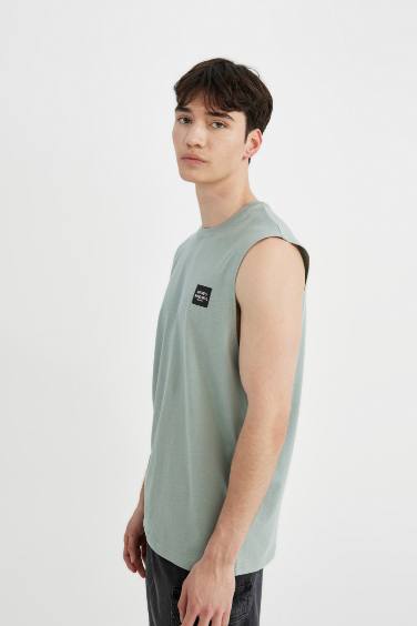 Regular Fit Printed Crew Neck Sleeveless T-Shirt