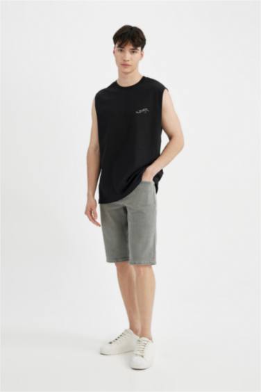 Boxy Fit Printed Crew Neck Sleeveless T-Shirt