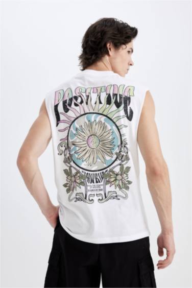 Boxy Fit Printed Crew Neck Sleeveless T-Shirt
