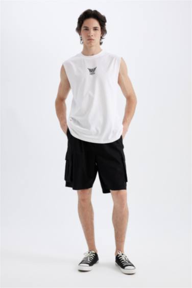 Boxy Fit Printed Crew Neck Sleeveless T-Shirt