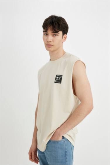 Boxy Fit Printed Crew Neck Tank Top