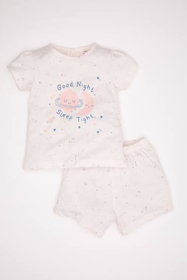 Baby Girl Star Patterned Cotton 2 Piece Pajama Set