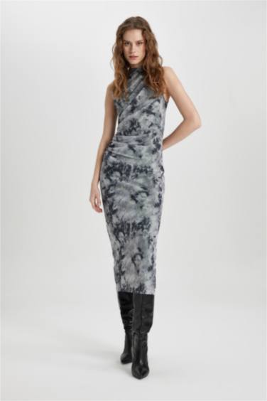 тығыз көйлек батик мойынжейде жеңсіз Қысқа жеңді трикотаж көйлек