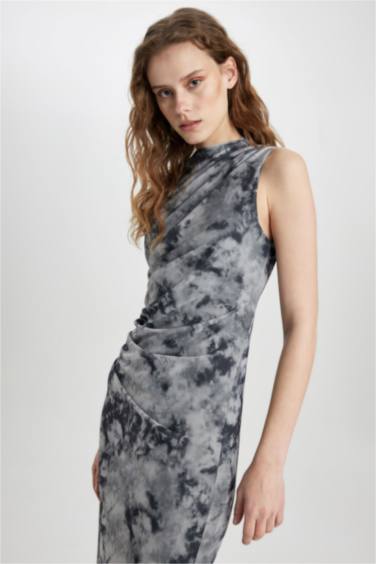 тығыз көйлек батик мойынжейде жеңсіз Қысқа жеңді трикотаж көйлек