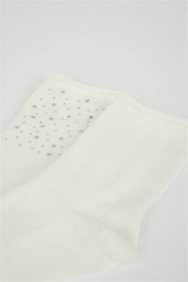 Woman Appliqued 2 Piece Cotton Long Socks