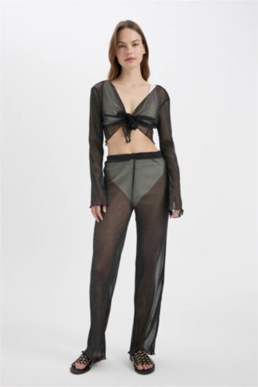 Afra x DeFacto Fall in Love Regular Fit Shiny Fabric Beach Trousers