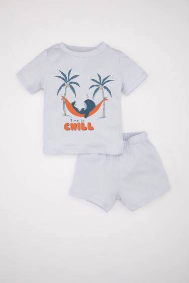 Erkek Bebek Pijama Takımı Penye Baskılı Kısa Kollu Üst Şort