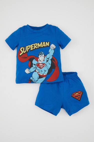 Erkek Bebek Pijama Takımı Superman Penye Kısa Kollu Üst Şort