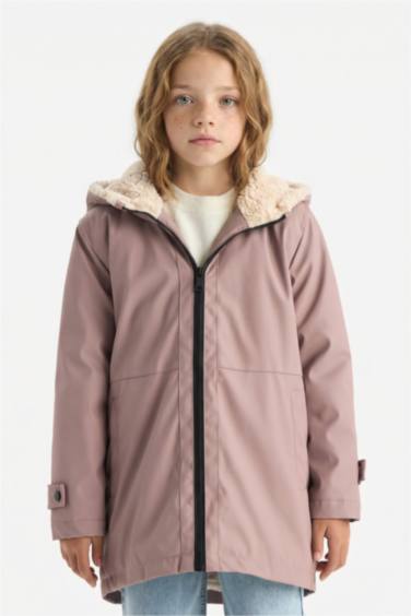 Kız Çocuk Su Geçirmez Kapüşonlu Fermuarlı Yağmurluk