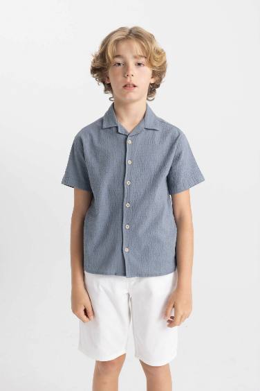 Boy Oversize Fit Polo Neck Textured Shirt