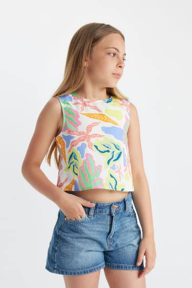 Қыздарға жеңсіз поплин Қысқа жеңді Блуза