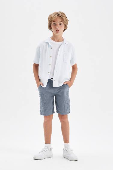 Boy Seersucker Textured Shorts