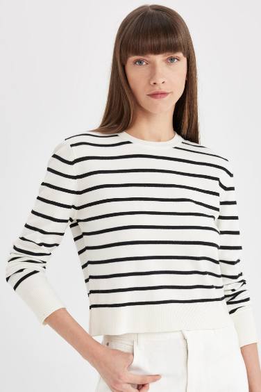 Pull rayé à col rond et coupe régulière pour Femme